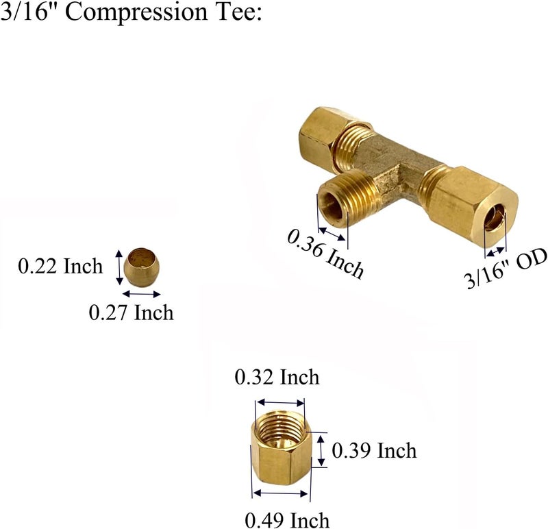 Bumugufu 3 قطع موصلات ضغط نحاسية 3/16" OD، محول 3 طرق بزاوية 90 درجة لخط الغاز، عدادات ضغط الزيت وضواغط الهواء - Image 2